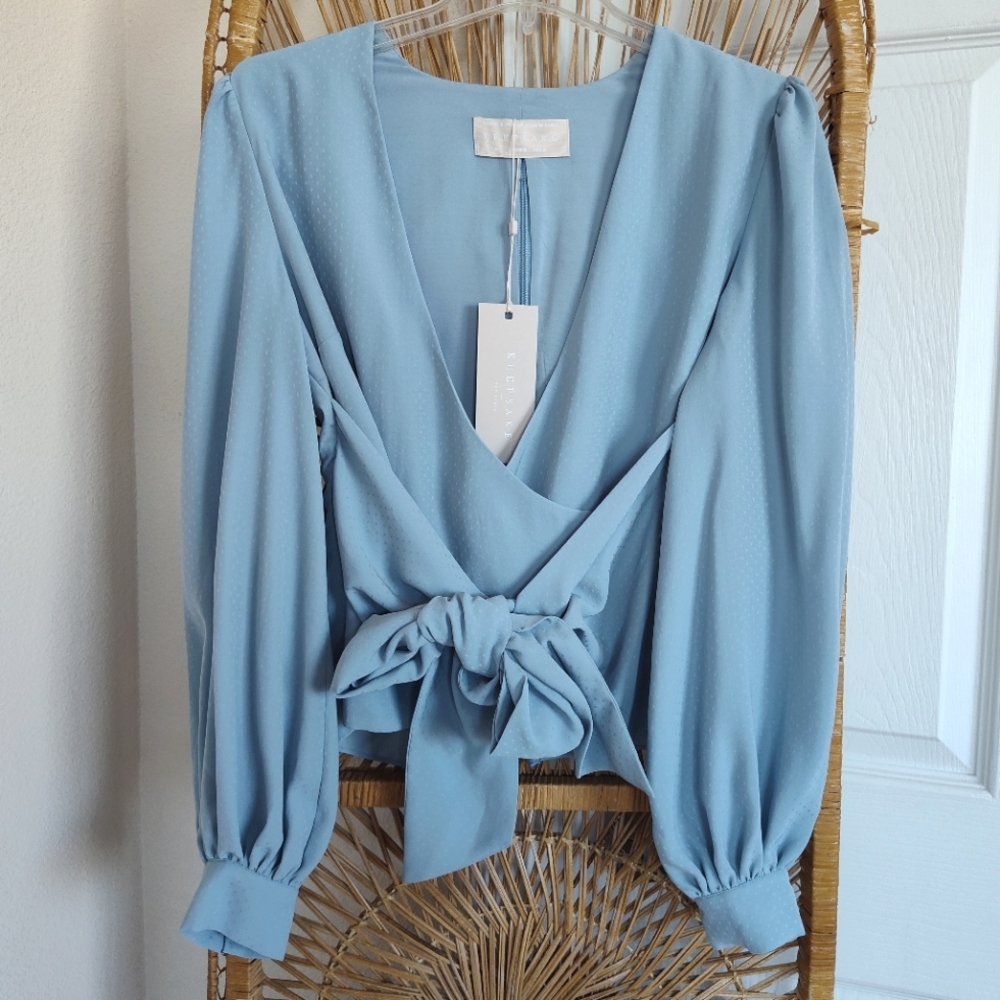 NWOT KEEPSAKE Light Blue Wrap Blouse